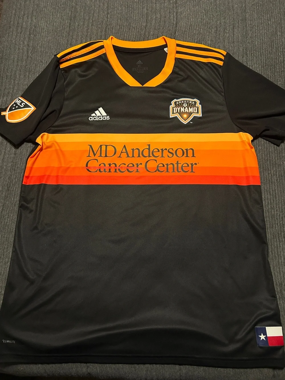 adidas Black Jersey with Orange and Red Stripes - Houston Dynamo Style